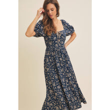 Load image into Gallery viewer, Square Neck Floral Midi Dress with Bow
