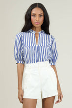 Load image into Gallery viewer, Catana Striped Delano Ruffle Split Neck Blouse
