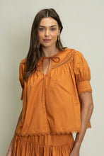 Load image into Gallery viewer, Scallop Trim Embroidered Puff Sleeve Top - Rust
