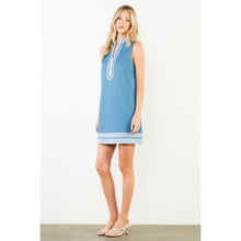 Load image into Gallery viewer, Split Neck Contrast Trim Denim Dress
