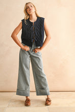 Load image into Gallery viewer, Tie Front Cable Knitted Vest - Navy
