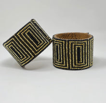 Load image into Gallery viewer, Luisa Cuff: Black and Gold Greek Key
