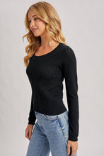 Load image into Gallery viewer, Long Sleeve Pointelle Black Top

