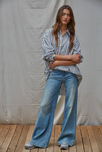 Load image into Gallery viewer, Woven Cotton Striped Oversized Shirt - Ivory Taupe
