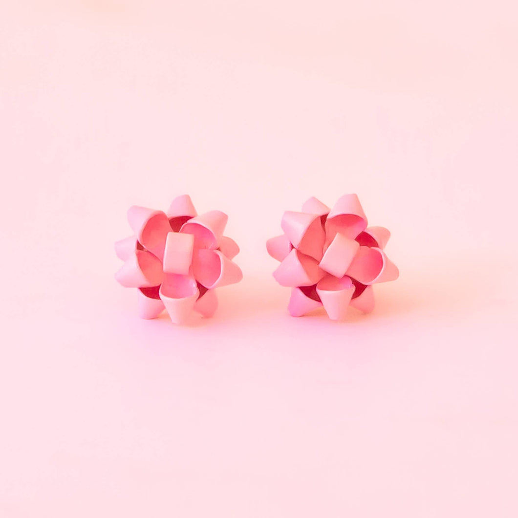 Christmas Bow Earrings - Pink