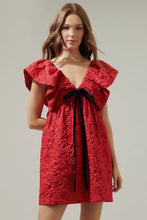 Load image into Gallery viewer, Arielle Jacquard Mini Babydoll Dress - Red
