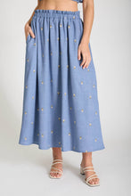 Load image into Gallery viewer, Embroidered Floral Midi Denim Skirt
