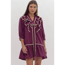 Load image into Gallery viewer, Plum Solid Ruffled Mini Dress
