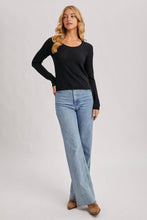 Load image into Gallery viewer, Long Sleeve Pointelle Black Top
