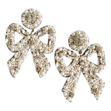 Load image into Gallery viewer, HayleyBeaded Bow Earrings | White Pearl
