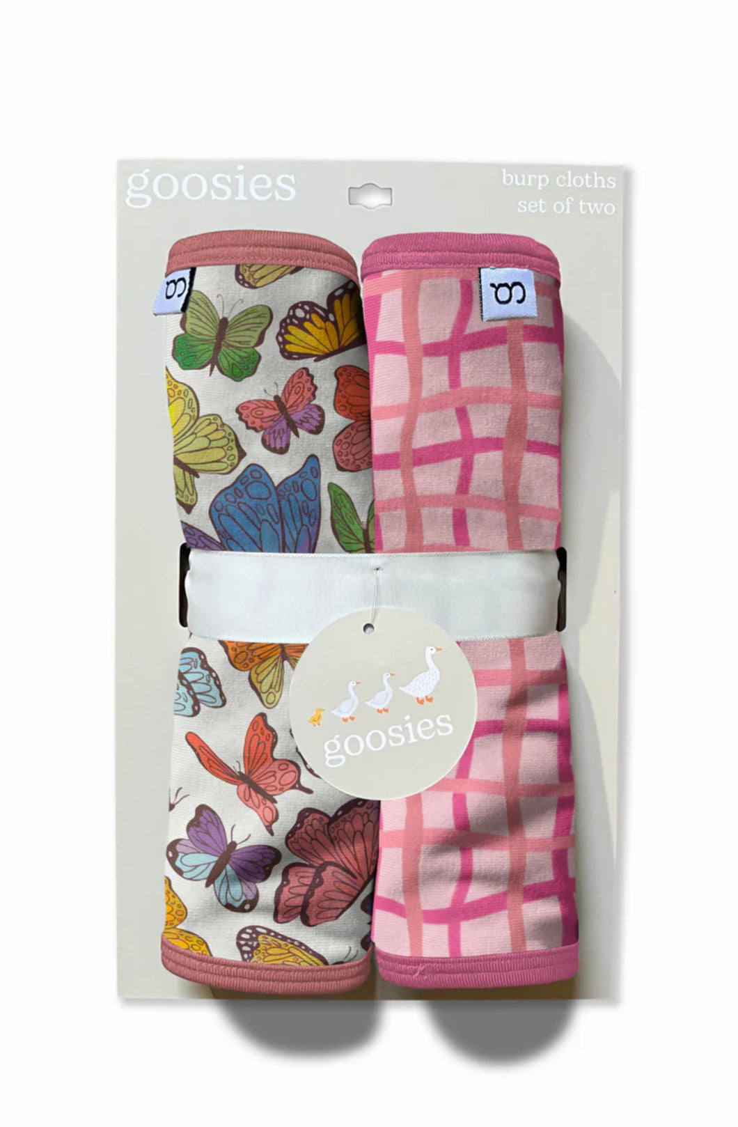 Burp Cloths Set of 2 (Butterflies/Pink Wavy Plaid)