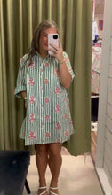 Load image into Gallery viewer, Stripe Floral Shirt Dress with Contrast Piping
