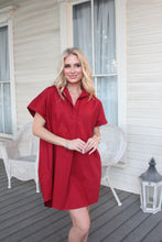 Load image into Gallery viewer, Solid Poplin Burgundy Collar Dress
