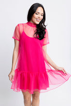 Load image into Gallery viewer, Solid Organza Mock Bow Dress - Bubblegum
