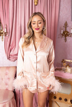 Load image into Gallery viewer, Prescott Feather Trim Pajama Set in Champagne
