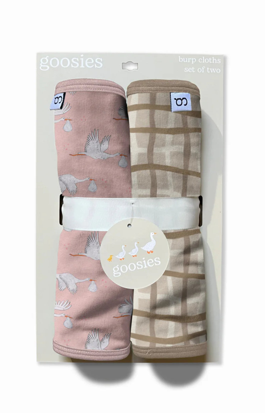 Burp Cloths Set of 2 (Stork Pink/Tan Wavy Plaid)