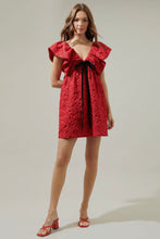 Load image into Gallery viewer, Arielle Jacquard Mini Babydoll Dress - Red

