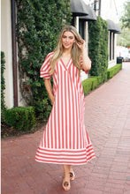 Load image into Gallery viewer, Stripe V-Neck Signature Dress - Burgundy
