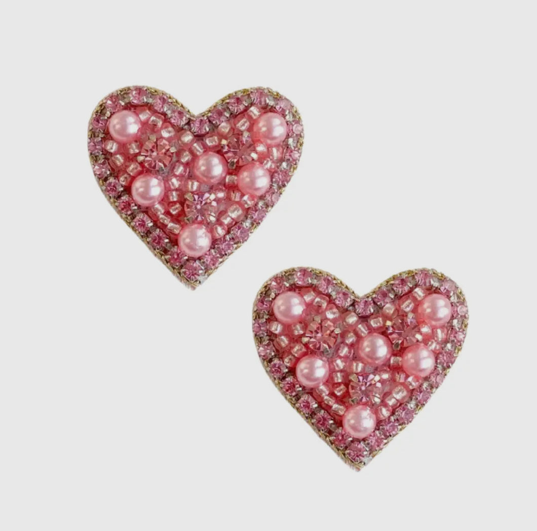 Sweetheart Stud Earrings - Pink Pearl