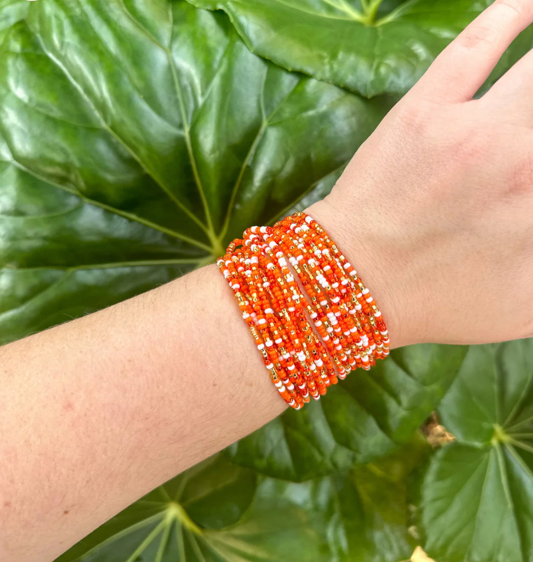 Multistrand Bracelet: Orange, White & Gold Mix