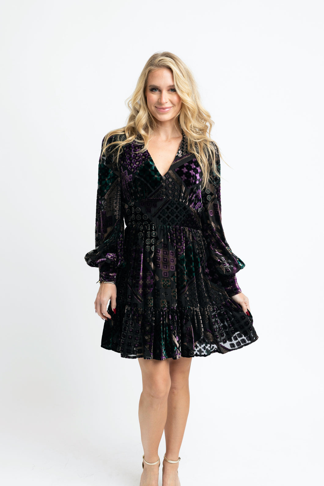 Geo Velvet Burn-Out Tier Dress