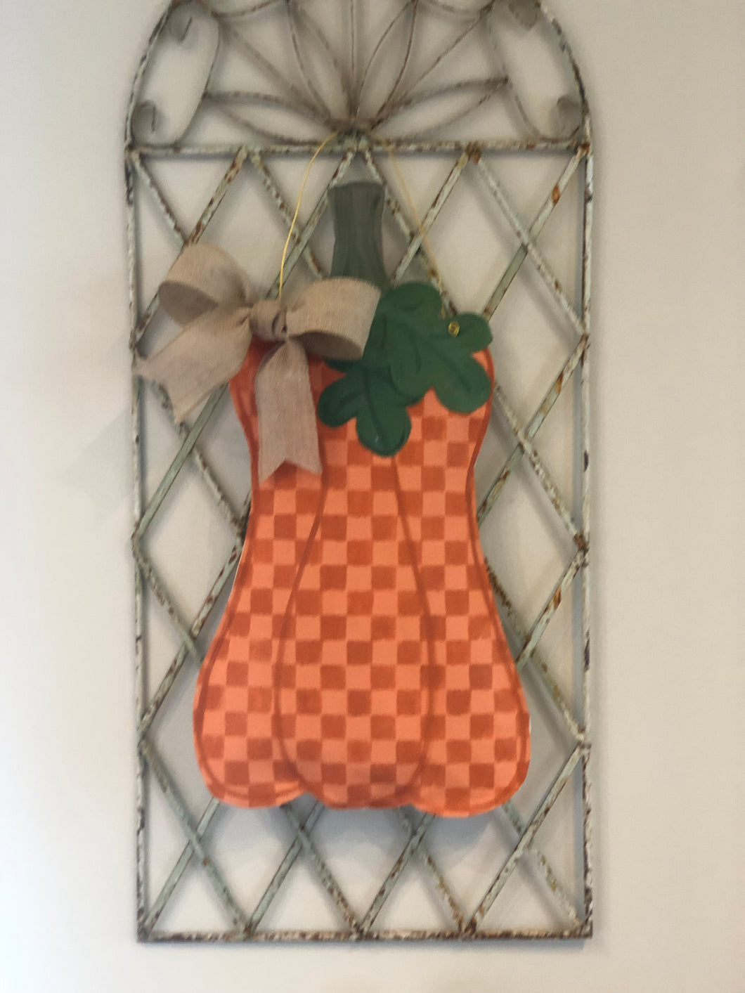 Skinny Checkered Pumpkin Door Hanger