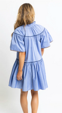 Load image into Gallery viewer, Solid Vneck Contrast Trim Tier Dress - Blue
