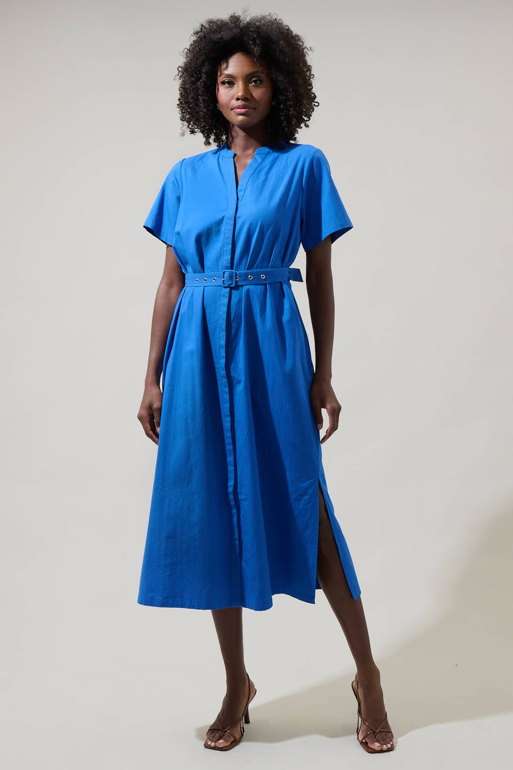 Amira Button Front Midi Dress: Cobalt