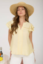 Load image into Gallery viewer, Butter Yellow Lace Trim V-Neck Top
