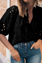 Load image into Gallery viewer, Black Eyelet Puff Sleeve Blouse
