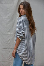 Load image into Gallery viewer, Woven Cotton Striped Oversized Shirt - Ivory Taupe
