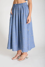 Load image into Gallery viewer, Embroidered Floral Midi Denim Skirt
