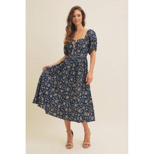 Load image into Gallery viewer, Square Neck Floral Midi Dress with Bow
