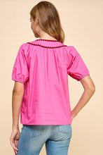 Load image into Gallery viewer, Pink Embroidery Trim Puff Sleeve
