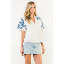 Load image into Gallery viewer, Puff Sleeve Embroidered Detail Top
