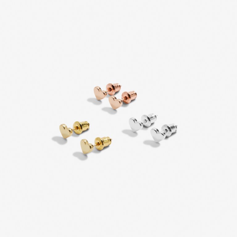 Mini Charms Hearts Earrings In Silver Plating, Rose Gold-Tone Plating And Gold-Tone Plating