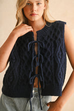 Load image into Gallery viewer, Tie Front Cable Knitted Vest - Navy
