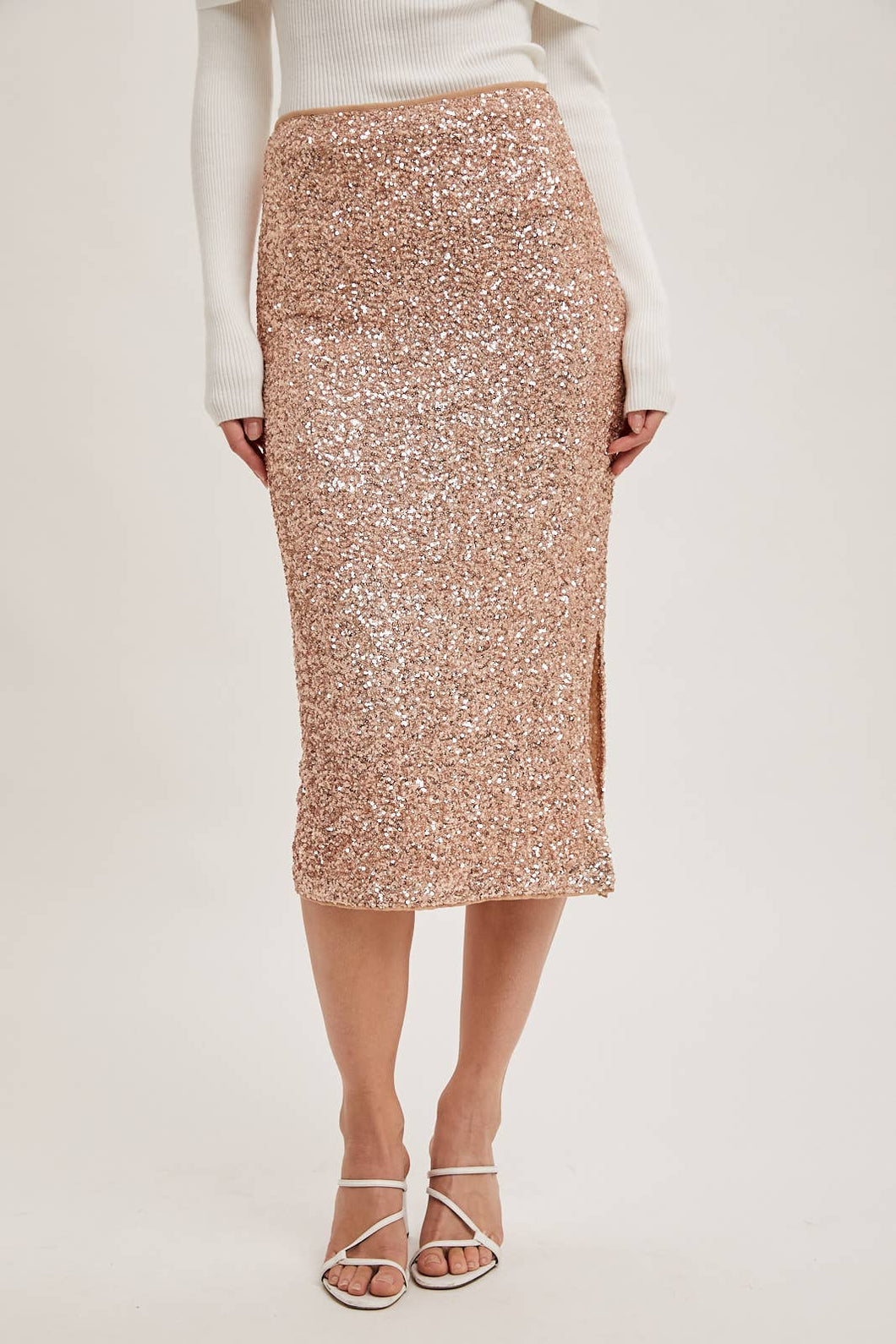 Champagne Sequin Midi Skirt