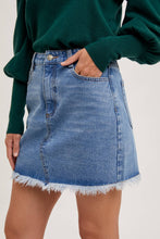 Load image into Gallery viewer, High-Waist Denim Raw Hem Mini Skirt - Light Wash
