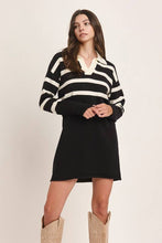 Load image into Gallery viewer, Stripe Collared Mini Sweater Dress - Black/Ivory
