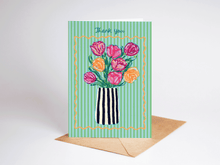 Load image into Gallery viewer, Thank You Tulips Colorful Bouquet in Vase Greeting Card
