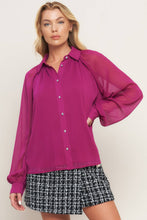 Load image into Gallery viewer, Berry Raglan Sleeve Button Down Top
