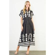 Load image into Gallery viewer, Black Button Down Geo Print Midi Dress
