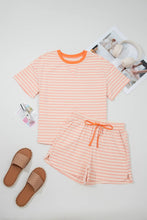 Load image into Gallery viewer, Pink Stripe Contrast Tee and Drawstring Shorts Set
