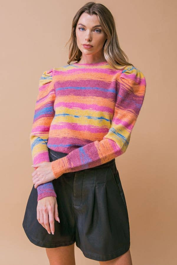 Orange and Pink Knit Sweater Top