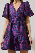 Load image into Gallery viewer, Farrah Jacquard Floral May Tiered Mini Dress - Navy Fuchsia
