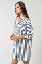 Load image into Gallery viewer, Navy Striped Collar Button Up Mini Dress
