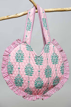 Load image into Gallery viewer, Pink &amp; Green Heart Shaped Ruffle Edge Quilted Tote Bag
