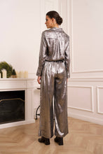 Load image into Gallery viewer, Metallic Silver Palazzo Pants
