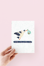 Load image into Gallery viewer, Little Cutie On the Way Stork Orange New Baby Greeting Card
